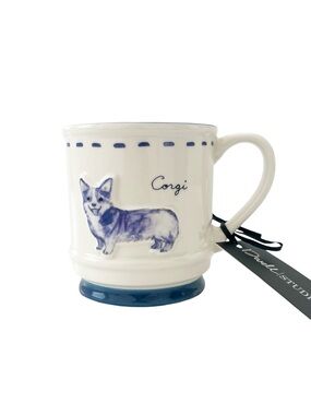 Dwell Studio Corgi Dog Embossed Ceramic Mug Blue/ White NWT
